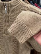 Men's Solid Color Knit Sweater Half-Zip Crew Neck Pullover - Warm Winter Sweater Suitable for Fall/Winter, Casual Long Sleeve Knitwear, Basic Solid Color Sweater for Office & Casual Attire, All Sizes Available - Coffee