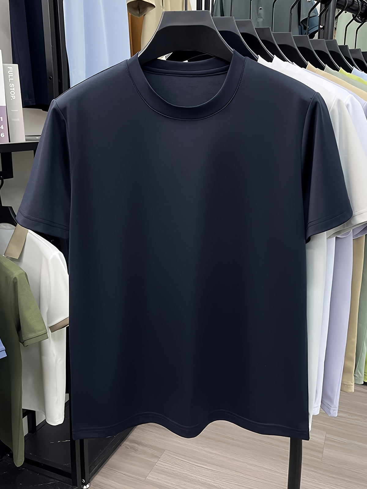 NERPOLO Men's Solid Color Short Sleeve T-Shirt - Round Neck Casual Summer Tee with Suitable for Middle-Aged, Regular Fit Breathable Shirt, Hand Washable Solid Color Round Neck Half-Sleeve Blouse for Casual Attire (No Transparency) - Navy Color