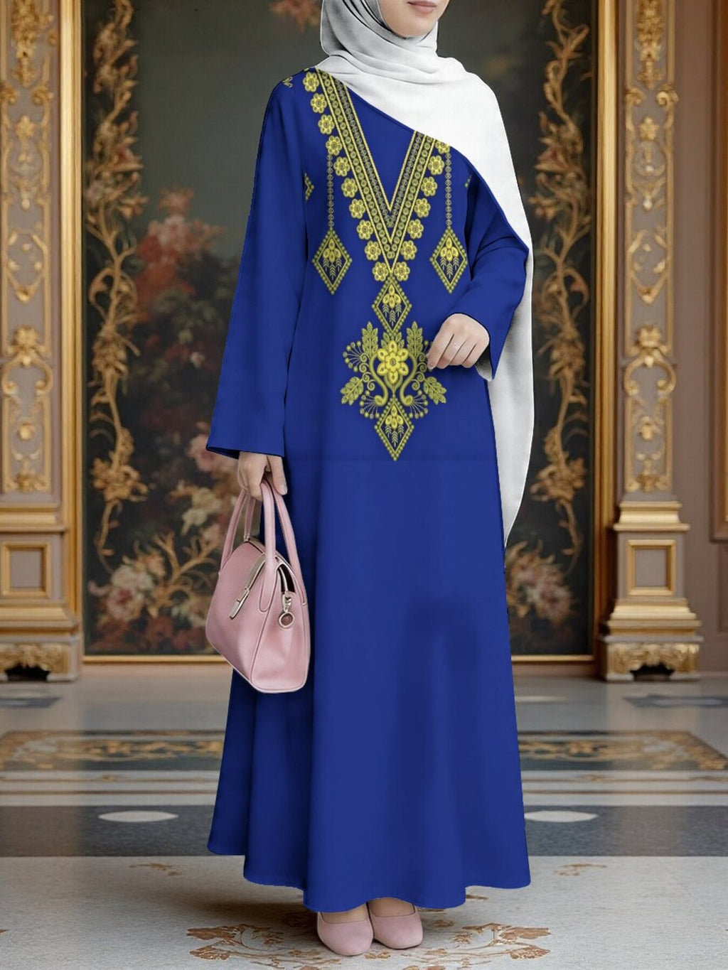 Women'S Middle Eastern Style Muslim Elegant Robe Dress, Suitable for Malaysian Dress, Dubai Saudi Modest Printed Long Skirt, Wide Sleeve Loose Flared, for Banquets, Prayer, And Important Occasions, Comfortable Fabric Non- Craft - Mixed colors
