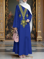 Women'S Middle Eastern Style Muslim Elegant Robe Dress, Suitable for Malaysian Dress, Dubai Saudi Modest Printed Long Skirt, Wide Sleeve Loose Flared, for Banquets, Prayer, And Important Occasions, Comfortable Fabric Non- Craft - Mixed colors