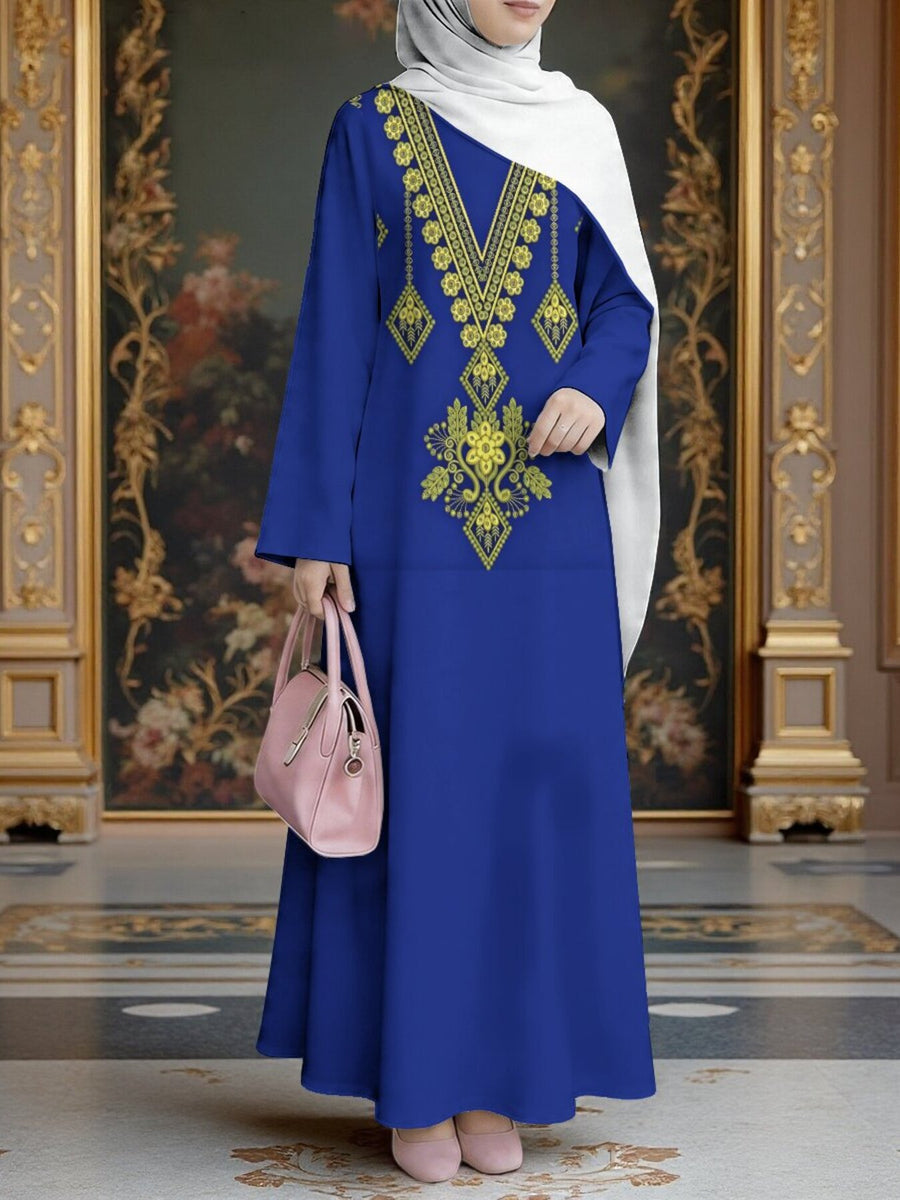 Women'S Middle Eastern Style Muslim Elegant Robe Dress, Suitable for Malaysian Dress, Dubai Saudi Modest Printed Long Skirt, Wide Sleeve Loose Flared, for Banquets, Prayer, And Important Occasions, Comfortable Fabric Non- Craft - Mixed colors
