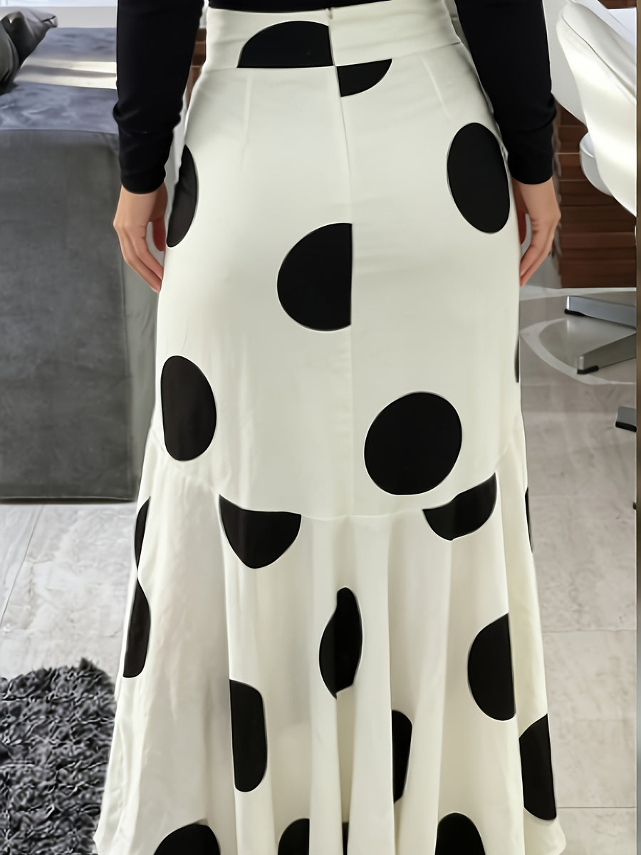 2025 Latest Women'S Elegant, Easy, Versatile, Atmospheric, Fashionable, And Commuting Polka Dot Print Irregular Ruffle Large Swing Midi Skirt, Suitable for Daily Wear And Dating, Suitable for Spring, Summer And Autumn, Can Be Worn in Three Seasons - Mixed colors