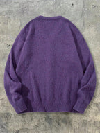 Autumn/Winter Unisex V-Neck Open Front Two-Way Wear Loose Lazy Button-Up Layering Basic Versatile Preppy Style Knit Top - Purple