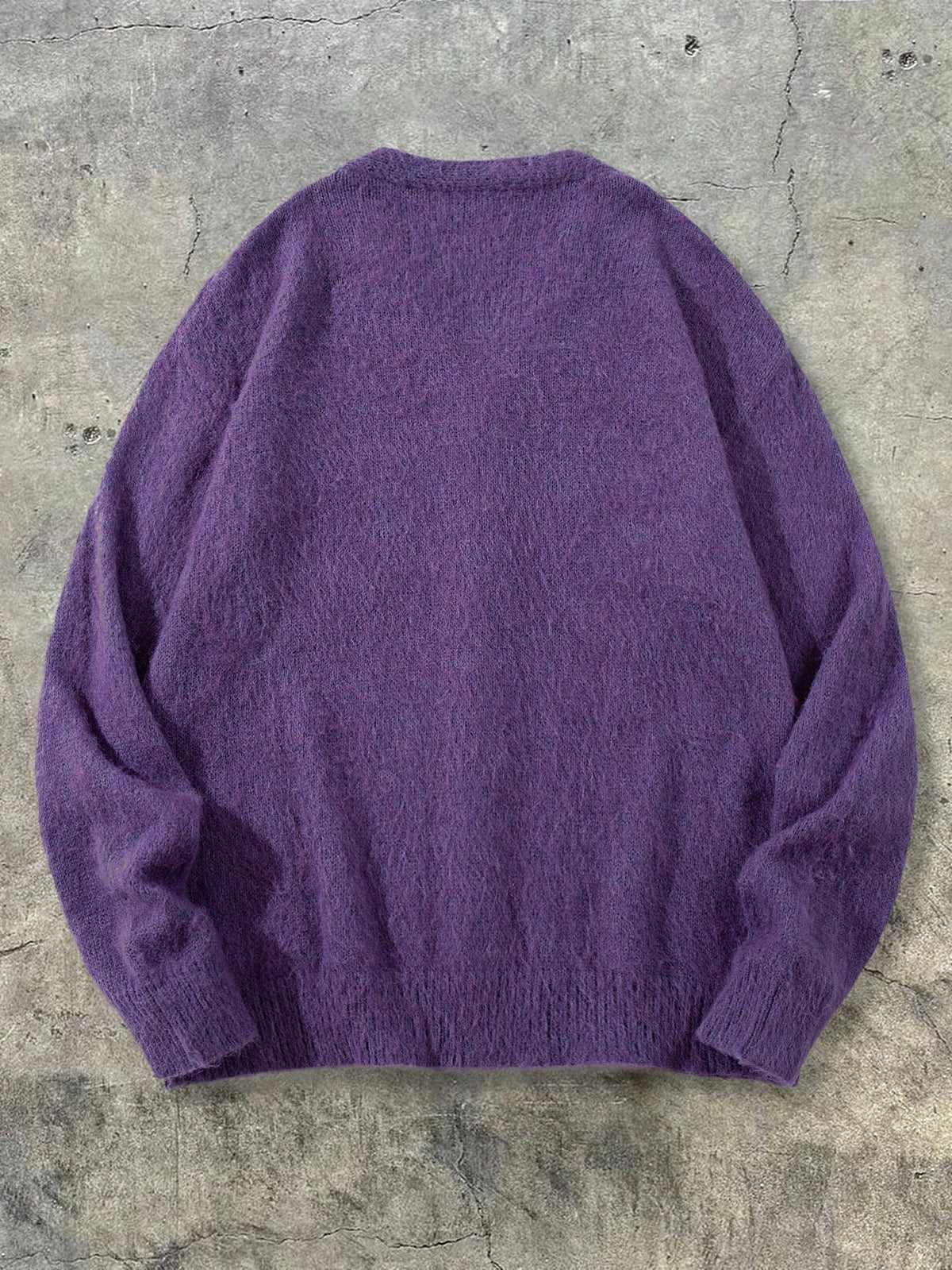Autumn/Winter Unisex V-Neck Open Front Two-Way Wear Loose Lazy Button-Up Layering Basic Versatile Preppy Style Knit Top - Purple