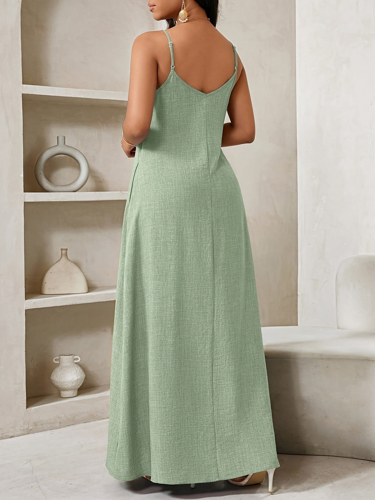 Women's Bohemian Vest Dress, Loose Long Dress for Women, Strapless Birthday and Event Dress/Holiday Dress for Vacation, Women's Bohemian - Green