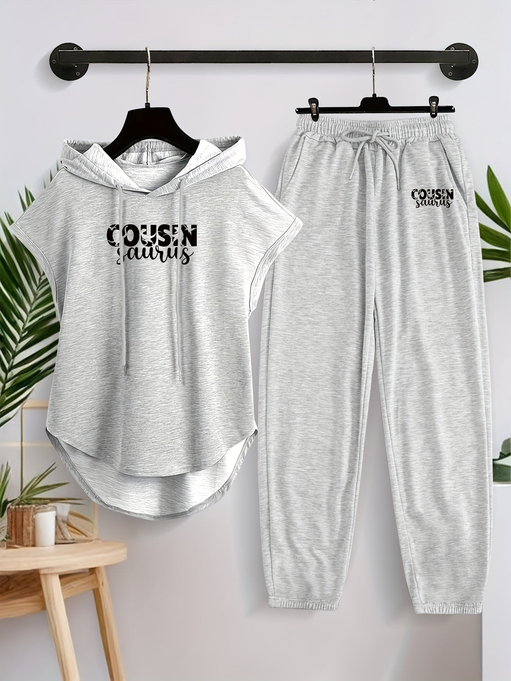 Women'S Sleeveless Hoodie And Long Pants Casual Sports Outfit X6751 - Light Gray