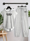 Women'S Sleeveless Hoodie And Long Pants Casual Sports Outfit X6751 - Light Gray