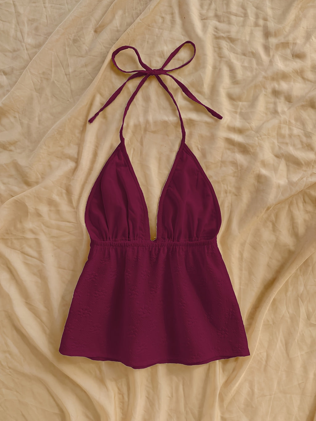Solid Floral Texture Cute Top - Reddish Purple