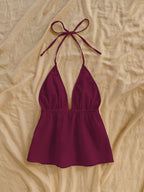 Solid Floral Texture Cute Top - Reddish Purple