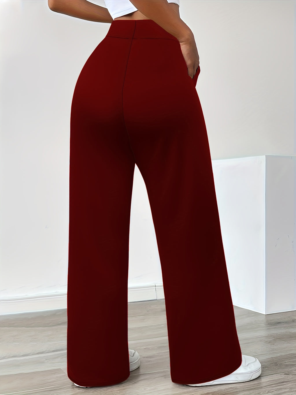 In-Stock Versatile Solid Color Stretch Straight-Leg Trousers - Burgundy