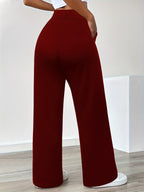 In-Stock Versatile Solid Color Stretch Straight-Leg Trousers - Burgundy