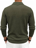 New Autumn Winter Men'S Fashion Casual Outdoor Jacquard Lapel Button-Up Long Sleeve Henley Shirt, Boyfriend Birthday Gift - Military Green