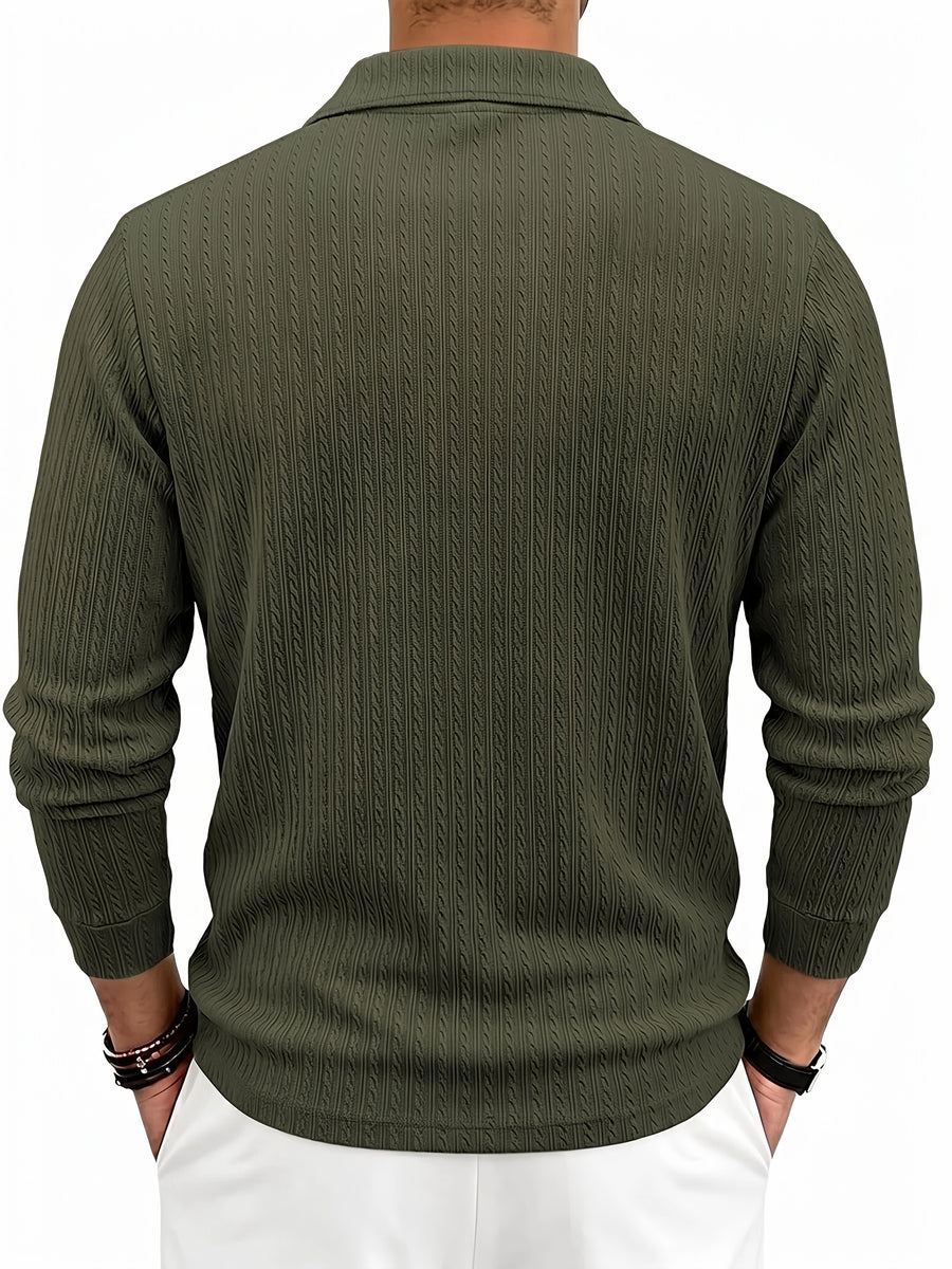 New Autumn Winter Men'S Fashion Casual Outdoor Jacquard Lapel Button-Up Long Sleeve Henley Shirt, Boyfriend Birthday Gift - Military Green