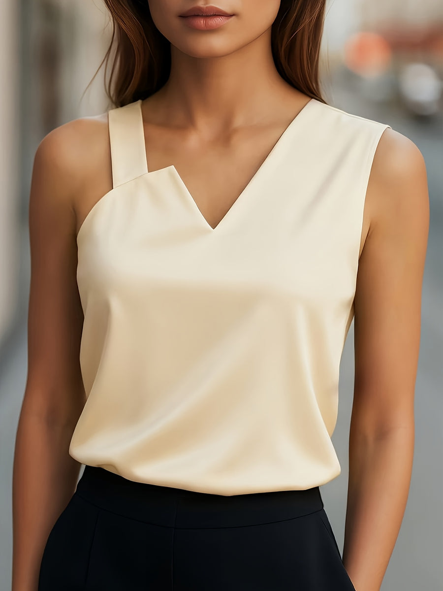 Women's Asymmetrical Spaghetti Strap Tank Top - Apricot