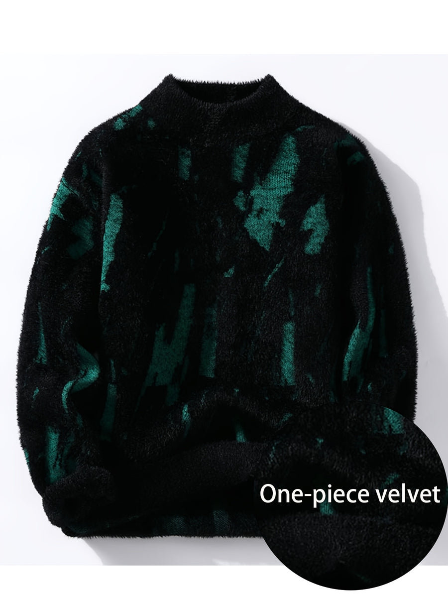 SENMEIGUO 2026 Autumn And Winter Men'S Mink Faux Fur Semi High Neck with Fleece Warm And Fashionable Casual Bottom Top - Black