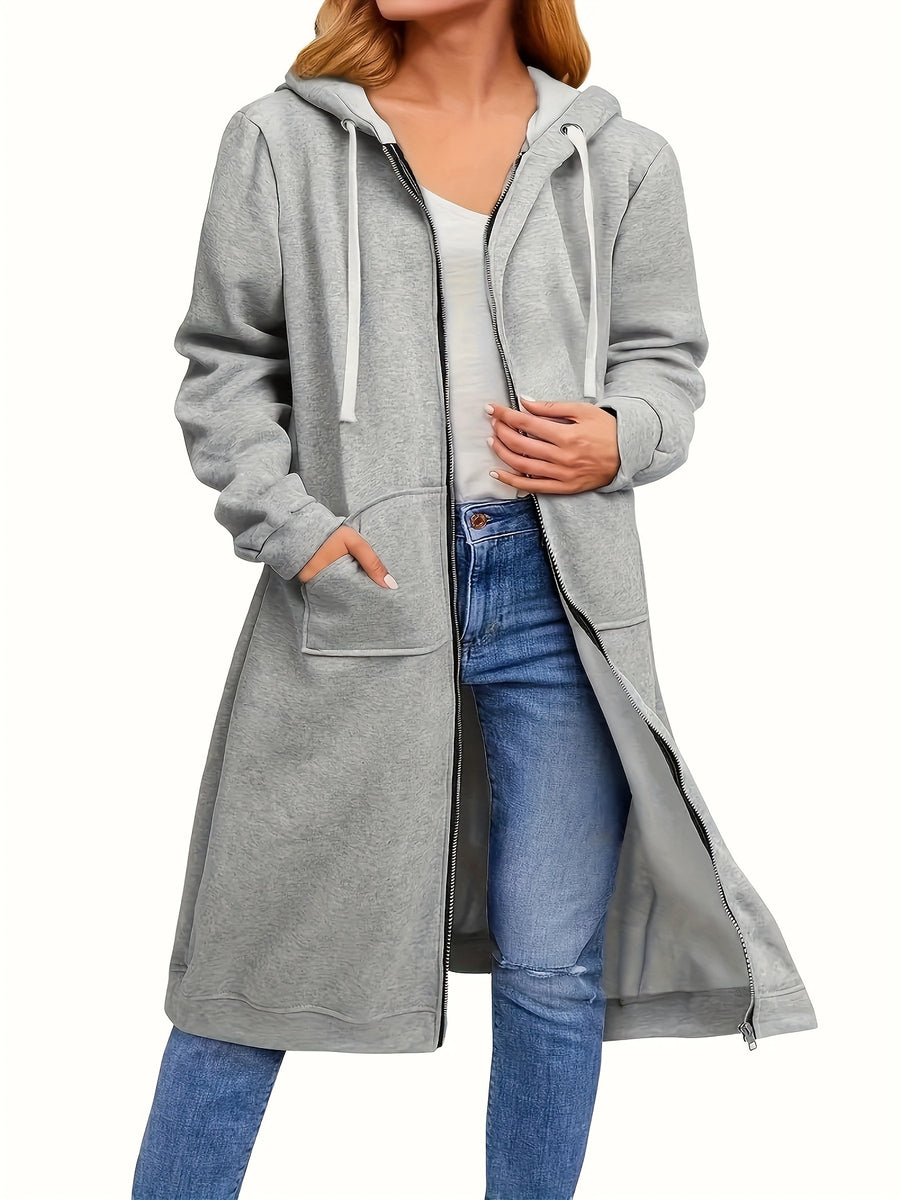 2022 Western Autumn Winter Cross-Border New Women'S Clothing Loose Zipper Long Cardigan Coat - Grey