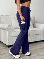 Women's Athletic Cargo Jogger Pants with Multi-Functional Cargo Pocket & Slim-Fit Ankle Design - All-Season Workout Running Gym Pants with Drawstring Waist & Lightweight Stretch Fabric (Machine Washable) for Casual Outdoor Wear - Women's Sportswear - Navy blue color