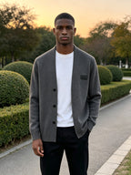 Men's Minimalist Commuter-Style Knit Cardigan, Crafted from Fine, Soft, and Supple Knitted Fabric That Is Skin-friendly, Breathable, Wrinkle-resistant, and Pilling-resistant. The V-neck and Relaxed Fit Are Flattering on All Body Types - Dark Gray