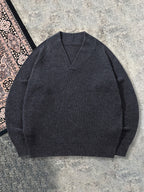 Autumn/Winter Men's Fall Outfit, Back-to-School Apparel, European and American Style Casual Loose Fit Commuting Simple Solid Color Versatile Half-Open Placket Lapel V-Neck Sweater, Long Sleeve Pullover Knit Fabric - Grey