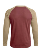 [Printed Design - Not Textured] Men's Long Sleeve Crew Neck T-Shirt, European and American Style Men's Apparel, Color Block Base Layer Top - Maroon 2