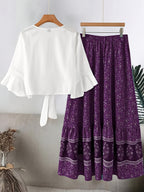 Plus Size Women'S Lace Trim Fashion Set, Suitable for Spring/Summer Vacation Casual All-Match Two-Piece Outfit - Purple