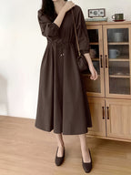Lapel Tie Dress - Coffee Brown