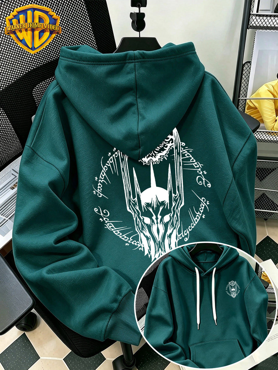 Authorized by Warner Bros., 2026 New Soren Helmet with White Line Print, Men'S Hoodie, Hooded Sweatshirt, Kangaroo Pocket And Drawstring Hat, Suitable for Daily And Outdoor Sports Wear, Autumn And Winter Warm Jacket, Fashionable Jacket - Green