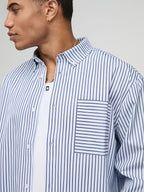 Men's Short Striped Casual Long-Sleeve Button- Shirt with Lapel, Suitable for Spring/Autumn Outings, Vacations, and Daily Wear, Men's Fashion Apparel - Grey