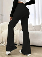 Solid-color High-waist Elegant Flared Pants for Women, Suitable for Daily Wear in All Seasons - Black
