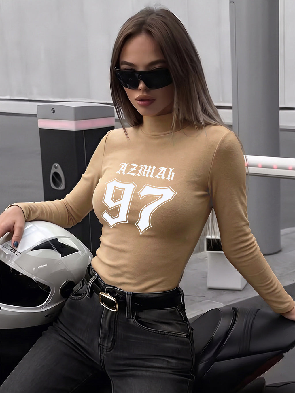 Women's New Autumn/Winter Half-Turtleneck Slim-Fit Top, Can Be Worn as an Inner or Outer Layer, Stretchy Fabric, Soft, Skin-Friendly, and Warm, Simple Waist-Cinching Fit, Versatile for Daily Wear "Azmah 97 Jersey Design - Khaki