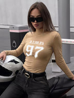 Women's New Autumn/Winter Half-Turtleneck Slim-Fit Top, Can Be Worn as an Inner or Outer Layer, Stretchy Fabric, Soft, Skin-Friendly, and Warm, Simple Waist-Cinching Fit, Versatile for Daily Wear "Azmah 97 Jersey Design - Khaki