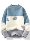 2026 Autumn/Winter New Youth Men'S Round Neck Fashionable And Casual Versatile Color Contrasting Knitted Sweater - Royal Blue