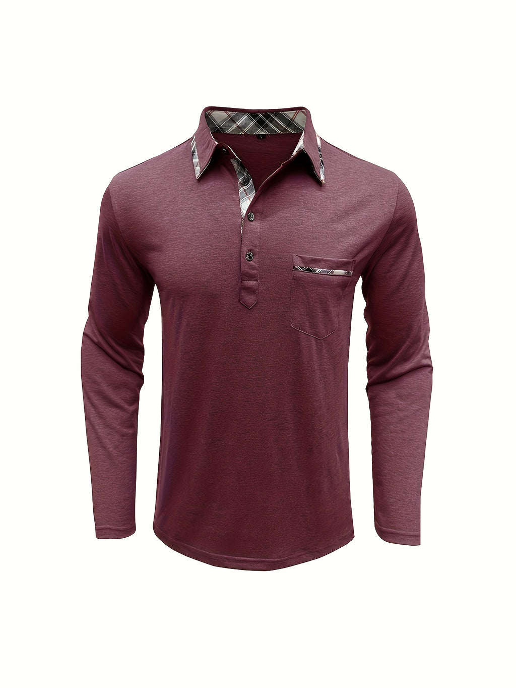 Spring and Autumn Fashion Men's Lapel Pocket Polo Shirt, Solid Color Casual Commuter Pocket Top - Red