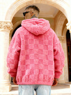 Pearson OBM Men's -Lined Hooded Long-Sleeve Warm Jacket, Comfortable Outerwear, Men's Casual Loose-Fit Jacket, Suitable for Autumn and Winter, Zipper Design, Ideal for Daily and Home Wear - Pink Color