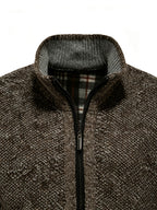 Men's Stand Collar Zip Up Knitted Cardigan Jacket, Casual Business Long Sleeve Sweater Coat with Pockets, Fall Winter Thick Warm Knit Outerwear for Men - Khaki