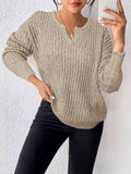 Women'S Casual Versatile Long Sleeve Sweater, Neckline Design - Multi-Functional Top, Suitable for Autumn Winter Casual Wear, All Seasons - Apricot