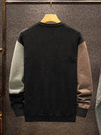 Color-Blocked Round-Neck Knitted Casual Winter Base Layer for Men - Black