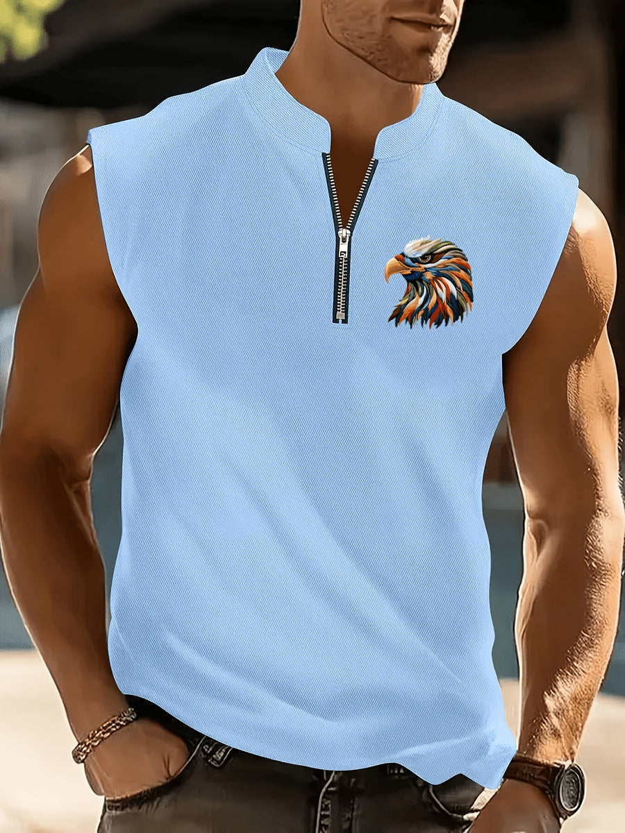 Men'S Summer New Style Sleeveless Zipper Henley Shirt, Outdoor Fitness Sports Comfortable Casual Fashion Sleeveless POLO Top - Sky Blue