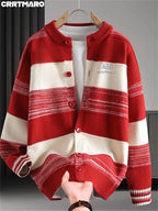 Katemar CRRTMARO Men's Knitted V-Neck Pullover Cardigan, Outdoor Casual Men's Apparel, New Autumn/Winter Warm and Comfortable Top, Goodberg - Red