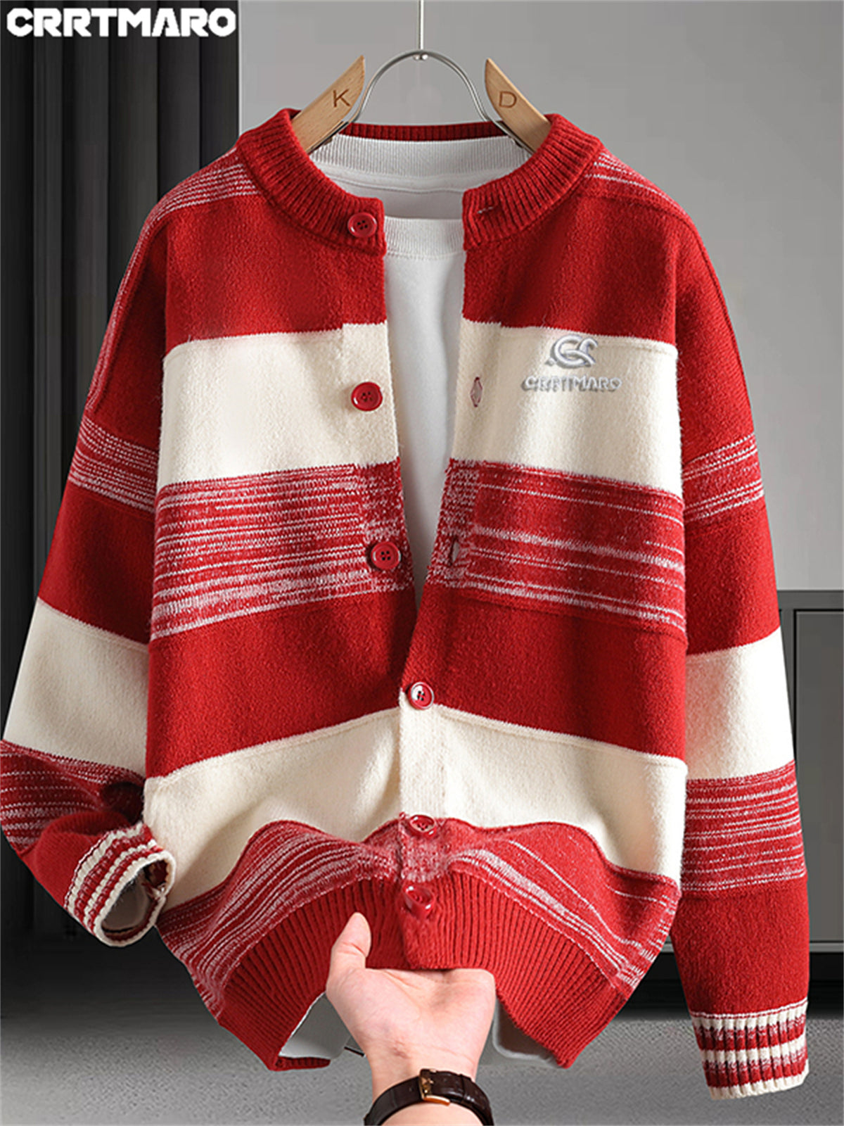 Katemar CRRTMARO Men's Knitted V-Neck Pullover Cardigan, Outdoor Casual Men's Apparel, New Autumn/Winter Warm and Comfortable Top, Goodberg - Red