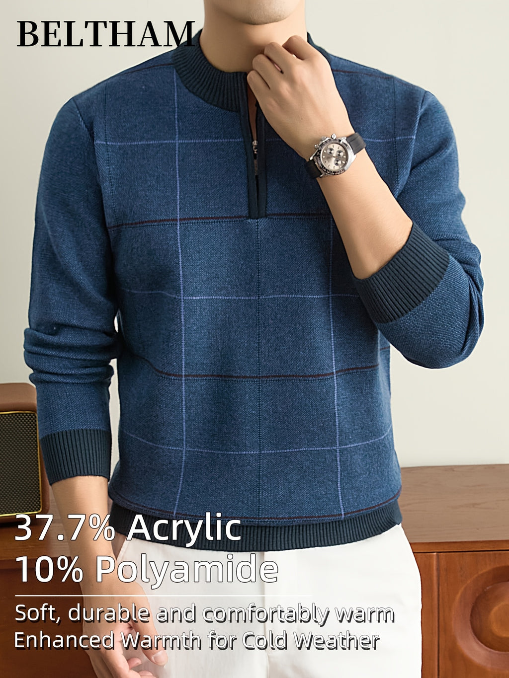 Men' Thick Warm Winter Knit Sweater Half-Zip Collar Pullover - Soft Thermal Long Sleeve Round Neck Sweater Suitable for Casual, Business, Outdoor Wear, Ideal Gift for & Husband, Fishing, Camping, Daily Use, Hand Washable - Shangqing