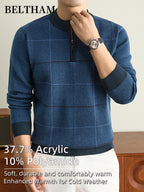 Men' Thick Warm Winter Knit Sweater Half-Zip Collar Pullover - Soft Thermal Long Sleeve Round Neck Sweater Suitable for Casual, Business, Outdoor Wear, Ideal Gift for & Husband, Fishing, Camping, Daily Use, Hand Washable - Shangqing
