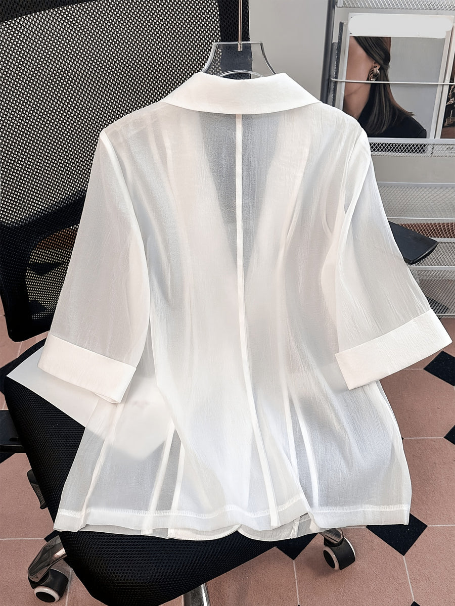 YYTT European and American Style Women's Lightweight Suit Jacket, Single Item Top, Fashionable, Versatile, Charming, Elegant, and Graceful Outfit - White