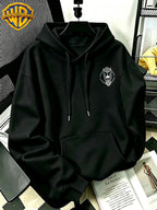 Authorized by Warner Bros., 2026 New Soren Helmet with White Line Print, Men'S Hoodie, Hooded Sweatshirt, Kangaroo Pocket And Drawstring Hat, Suitable for Daily And Outdoor Sports Wear, Autumn And Winter Warm Jacket, Fashionable Jacket - Black