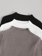 3pcs Set Stand Collar Ribbed Base Layer Stretch Plain Color Versatile Vintage - Mixed Color 1