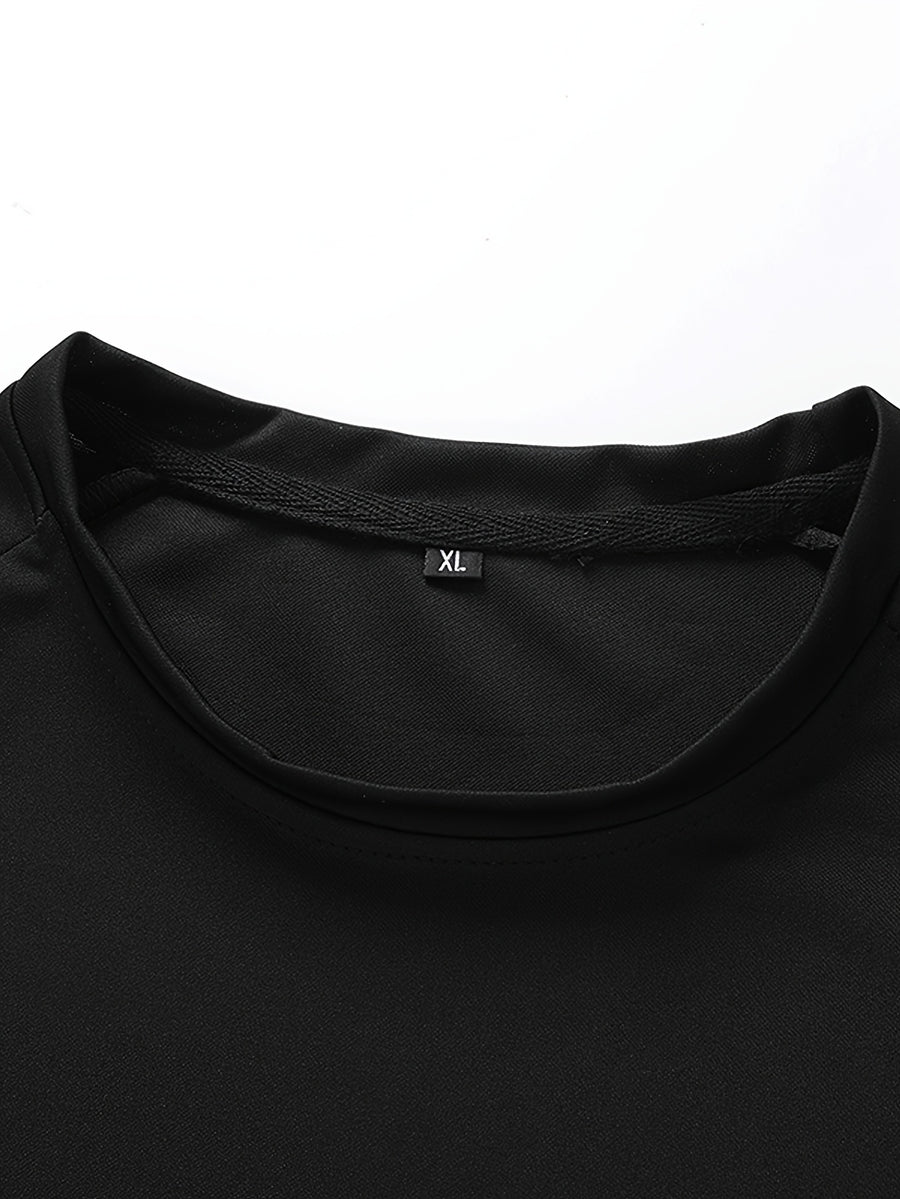 Men's Crewneck Sweatshirt, a Versatile Casual Top for Spring and Autumn, Featuring Side Line Detailing. Suitable for Daily Commutes, Streetwear Outings, Light Sports, and Casual Gatherings, This Basic Men's Sweatshirt Is Easy to Pair with Any Outfit - Black