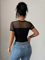 Women'S Sexy Elegant Shoulder Waist Mesh Patchwork Tight Dress - Black