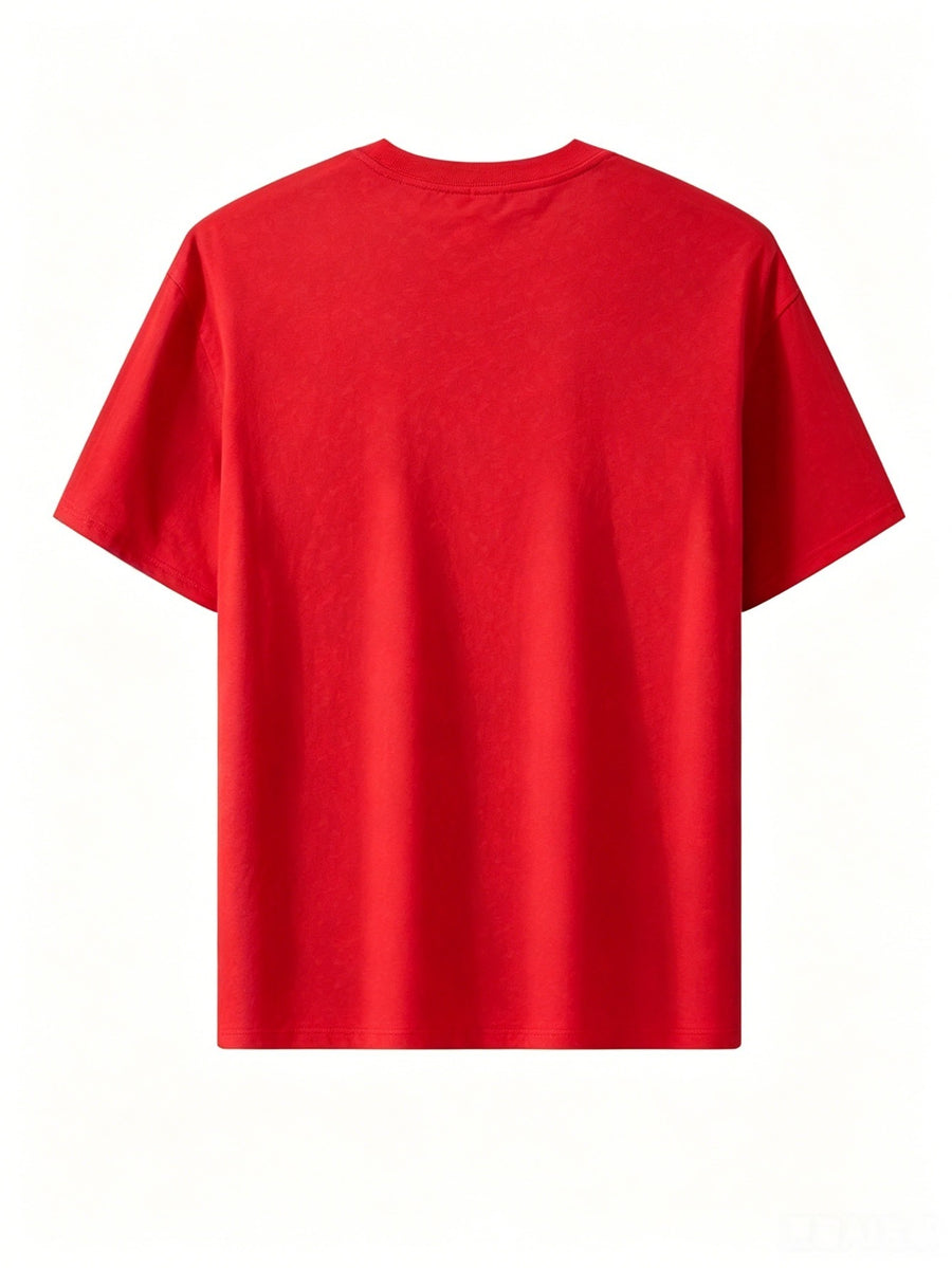 Summer Men's 5pcs Pure Cotton Short-Sleeve T-Shirts, Classic Crew Neck Versatile Basic Style, Soft Breathable Regular Fit, Custom Print Patterns Available, Ideal for Daily Wear, Team Apparel, and Commemorative Work Uniforms - Red