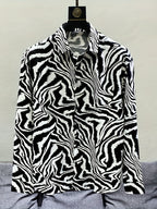Men'S Trendy Retro Slim-Fit Long-Sleeve Shirt with a Zebra Pattern for Spring And Summer in The Middle East, Wrinkle-Free And Lightweight - Black
