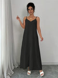 Women's Elegant V-Neck Camisole Bridesmaid Dress - Adjustable Thin Strap A-Line Maxi Dress Suitable for Beach Weddings, Bridesmaids, Summer Vacations, Casual & Formal Wear, Machine Washable Solid Color Dress - Black